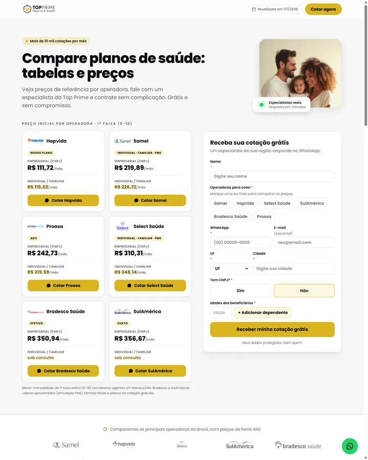 Site da Top Prime Seguros e Saúde